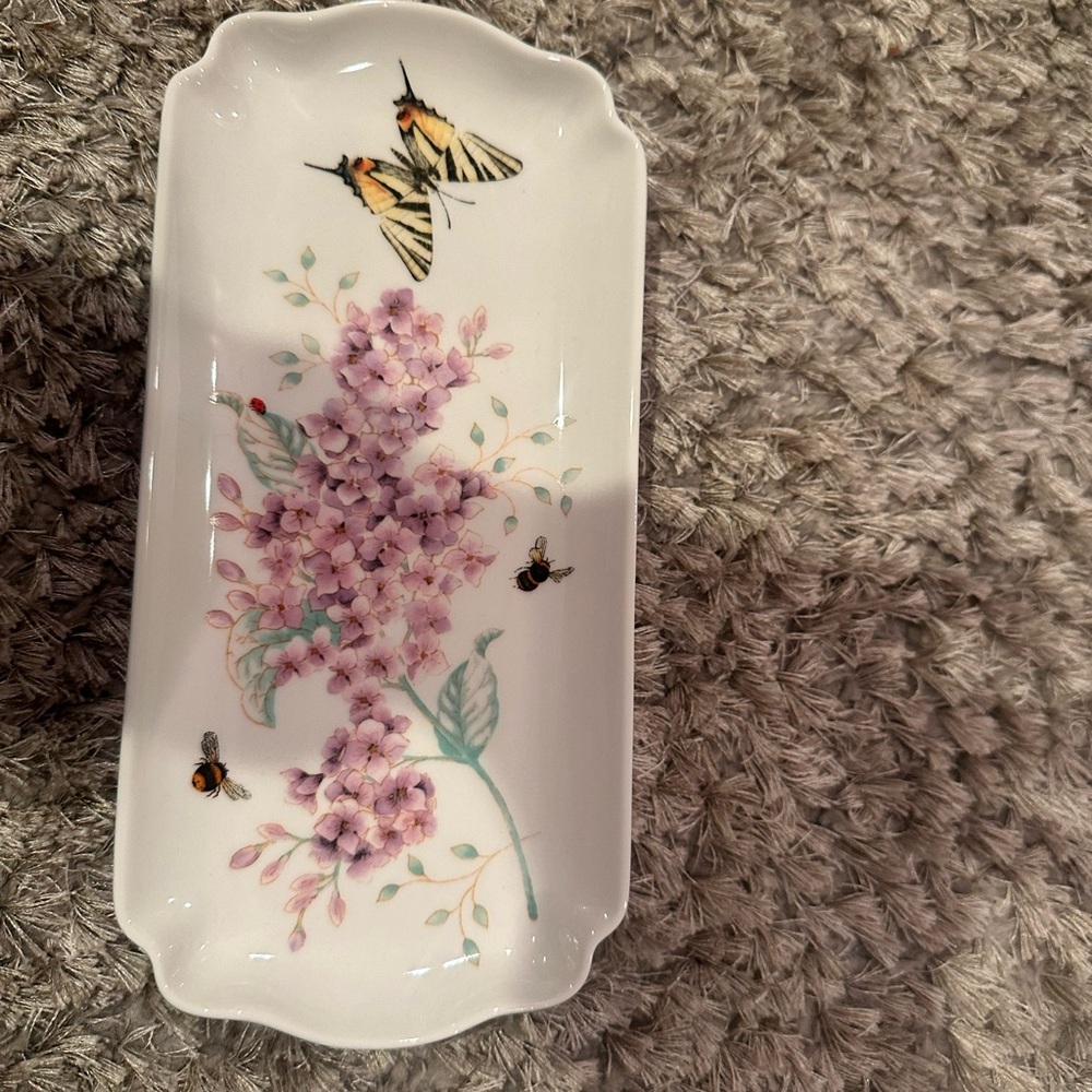 Lenox White and Purple Floral Decor Accent